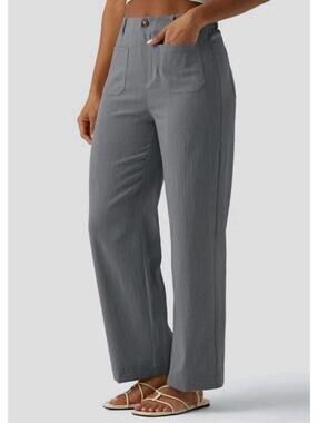 NWT Halara High Waisted Wide Leg Linen Feel Pants Charcoal Grey Women’s Medium